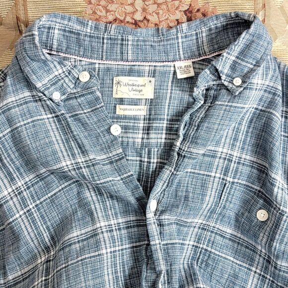 Weatherproof Vintage Shirt Mens XXL Blue Plaid Washable Linen Short Sleeve - Picture 8 of 10
